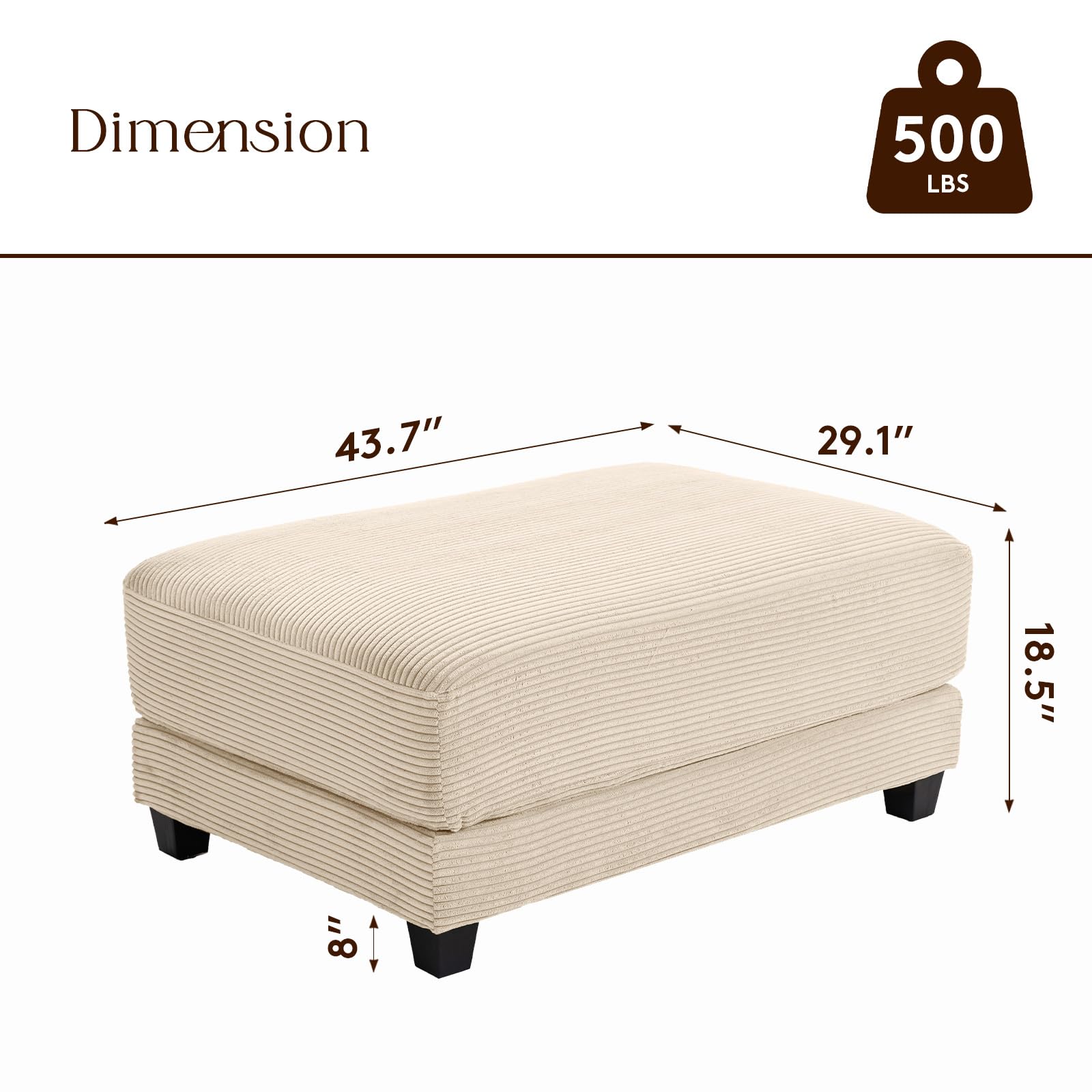 Bumblr Corduroy Ottoman for Modular Sectional Sofa, Modern Movable Ottoman Footrest for Living Room, Bedroom and Office, Beige