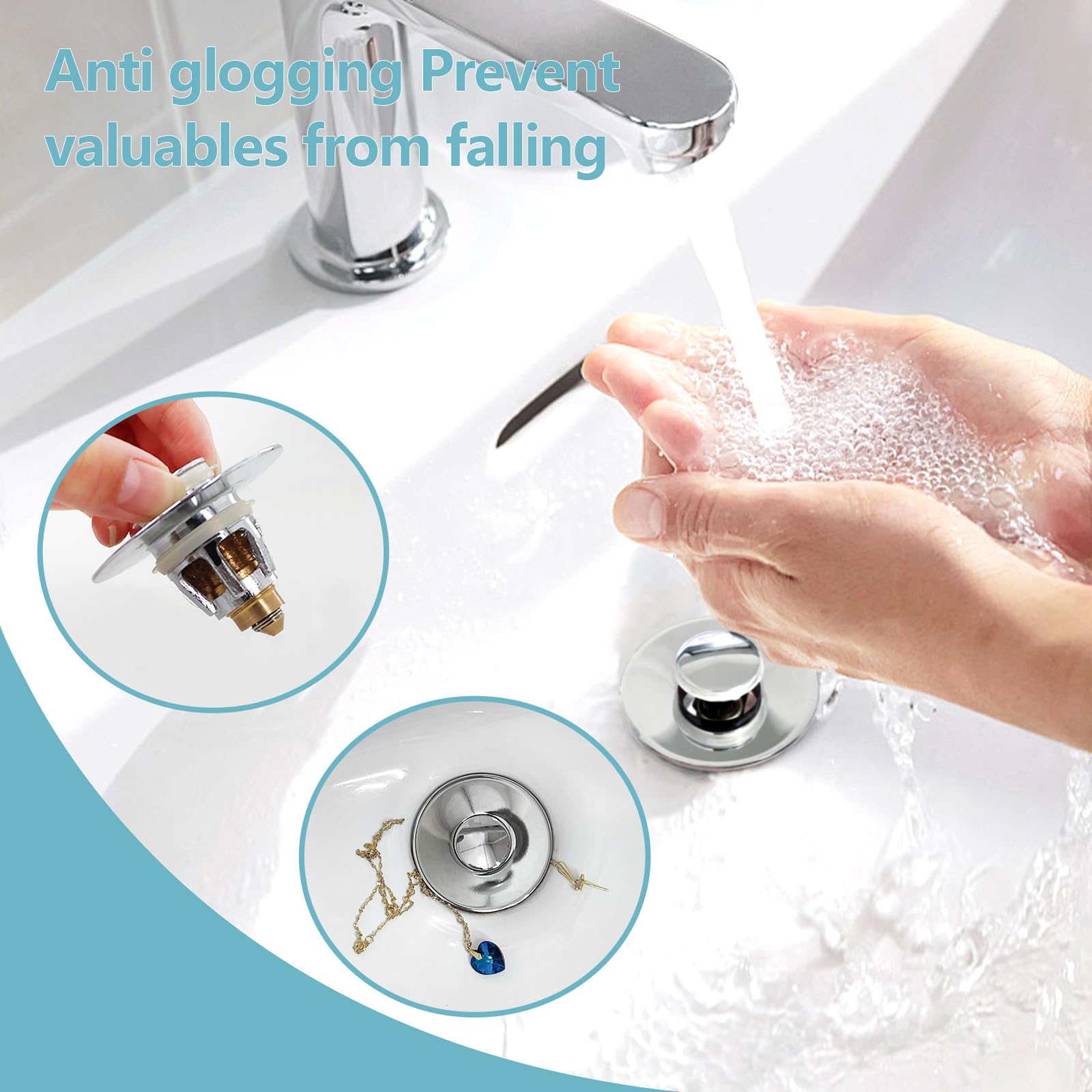 MEIUOAE Bathroom Sink Stopper，pop up Sink Drain Stopper，Bounce Washbasin Sink Stopper， for 1.1~1.5 in Drain Holes, Wash Basin Drain Filter ，Bathroom Sink Drain Stopper (Silver)