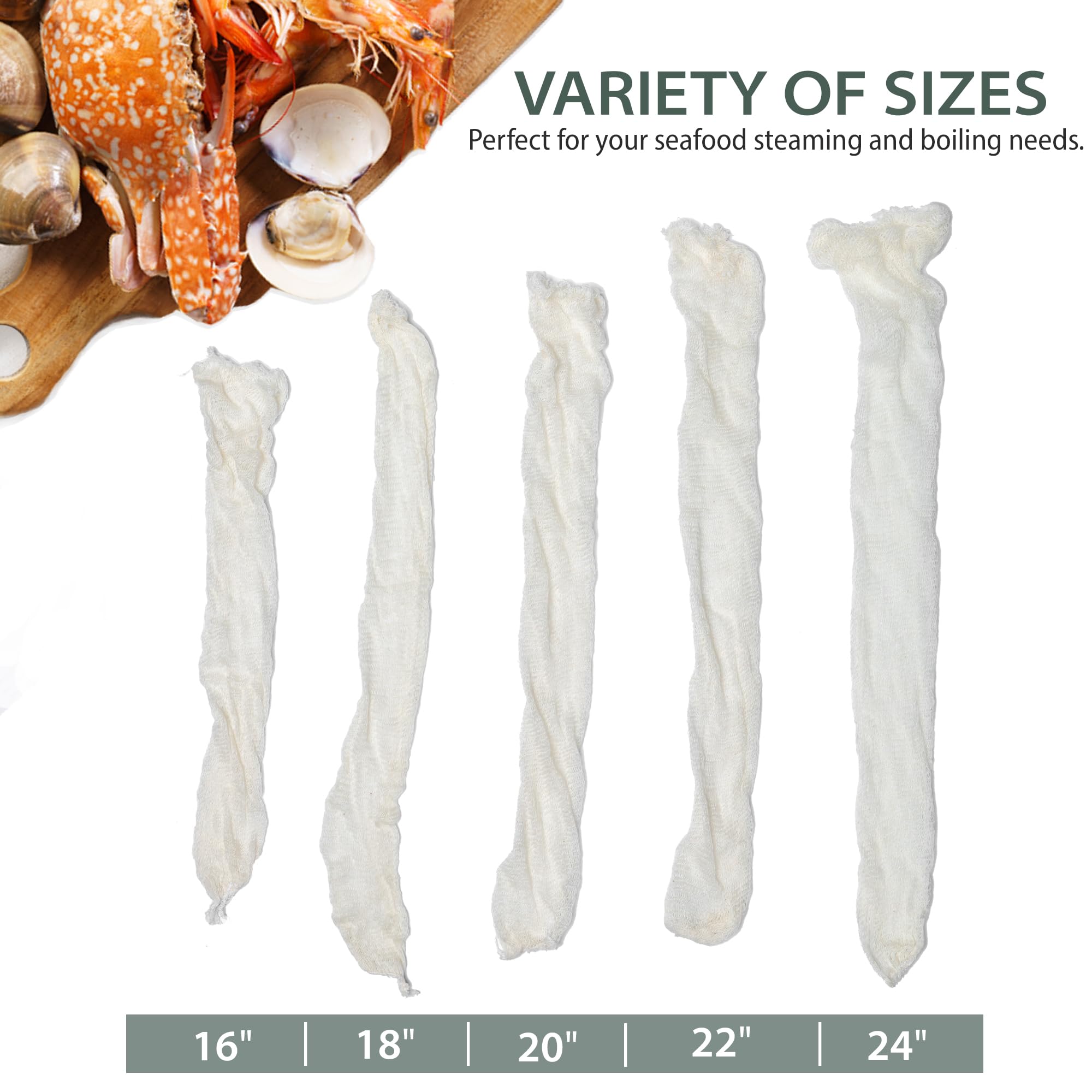 Eselect 18" Seafood Boil & Steamer Bags - Pack of 100, Seafood Boiling Bags for Crab, Crawfish, Shellfish - Low Country Boil, Clambake, Crab Boil, Soup Stock Socks, Vegetable Storage Bags