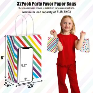 STARRKY 32PCS Gift Bags with Handles, Party Favor Bags Striped Goodie Bags Paper Bags for Wedding Birthday Party Supplies