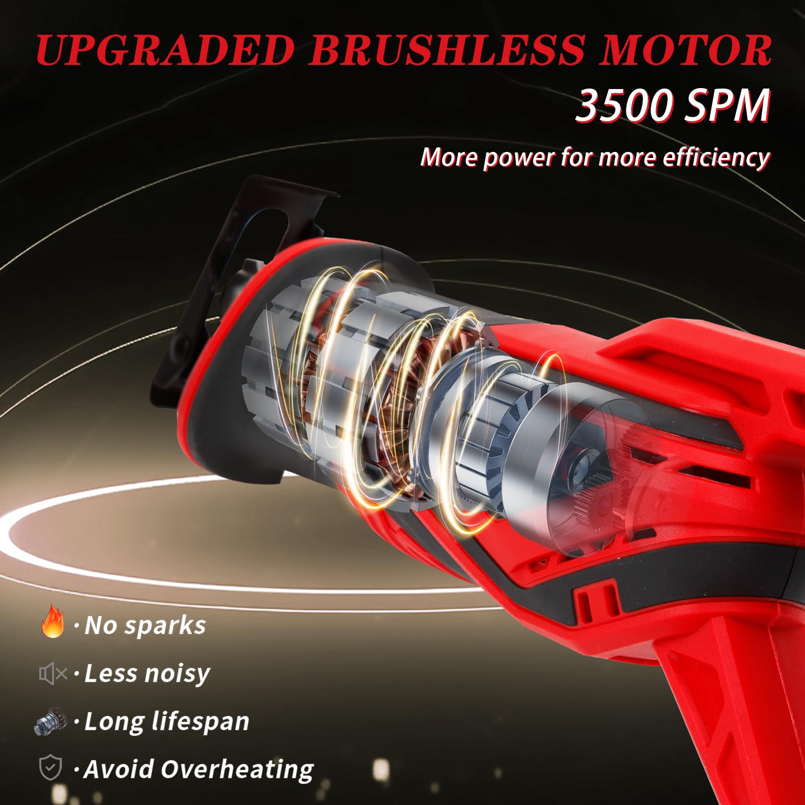 TIKTIK Reciprocating Saw Cordless,0-3500 SPM Portable Reciprocating Saw with 2 x 4.0Ah Battery,12 Saw Blades,Tool-free Blade Change,21V Brushless Power Reciprocating Saws for Wood/Metal/PVC