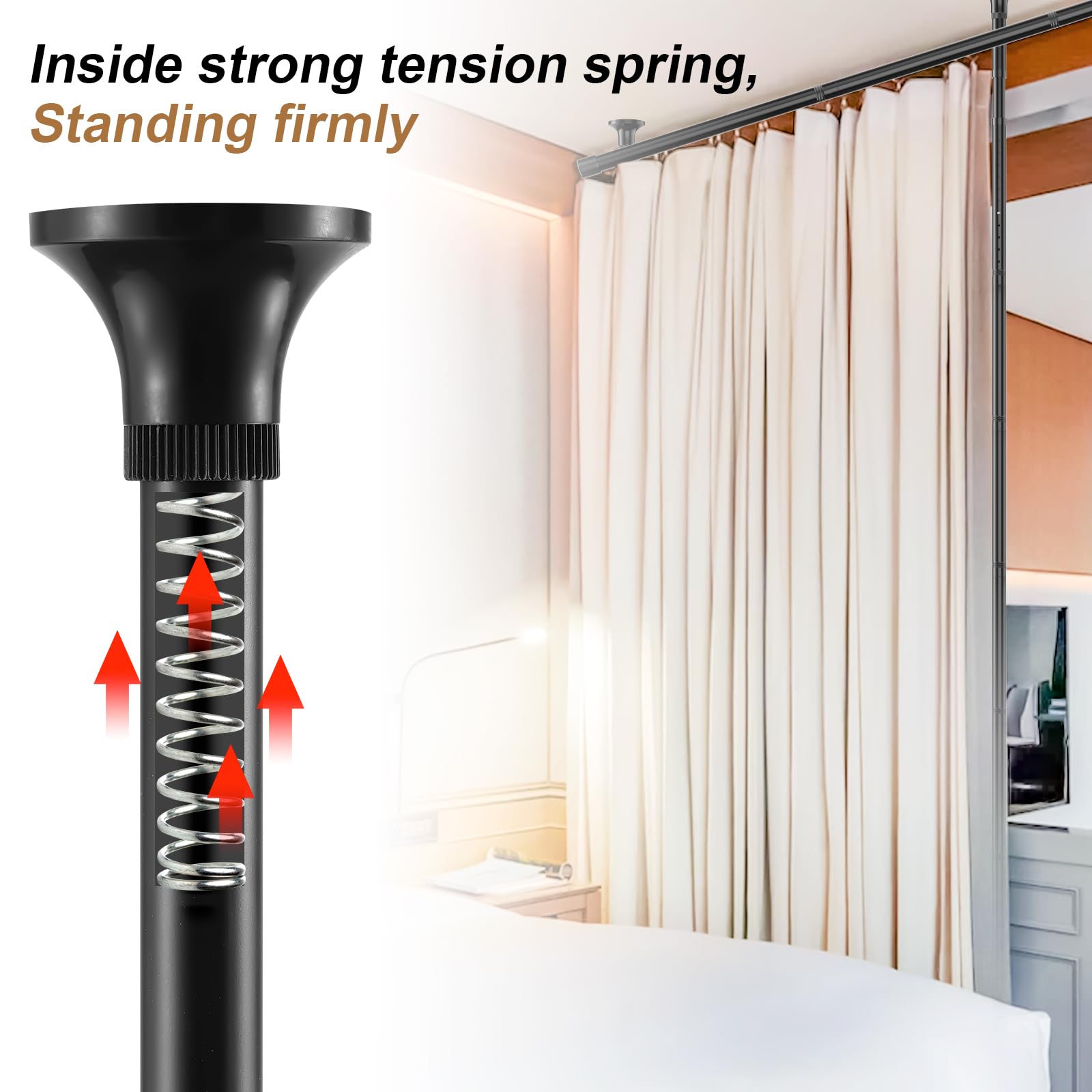 Room Divider Curtain Rod - No Drilling Partition Room Dividers Wall,28-96inch(W) 4-9ft(H),Heavy Duty Metal Tension Curtain Stand for Studio Apartment Room Separation,Portable Room Separator,Black