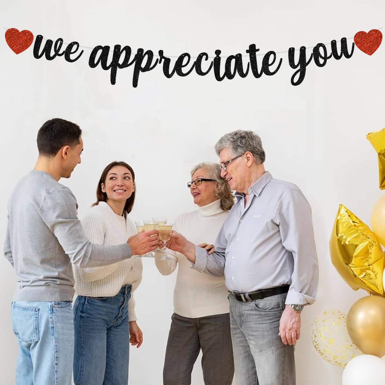 BEISHIDA Black We Appreciate You Banner,NO DIY,Employee Appreciation Banner for Office Party Decorations,Thank you for Employee Teacher Doctor Nurse Staff Appreciation Banner