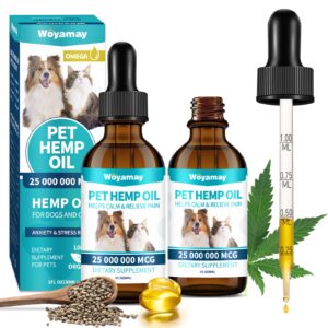 woyamay hemp oil for dogs and cats - hemp oil drops rich in omega 3, 6, 9 and organic extract helps pets with Аnxiеty, pаin, strеss, slееp, Аrthritis, sеizures rеlief, pets calming treat-2 pack