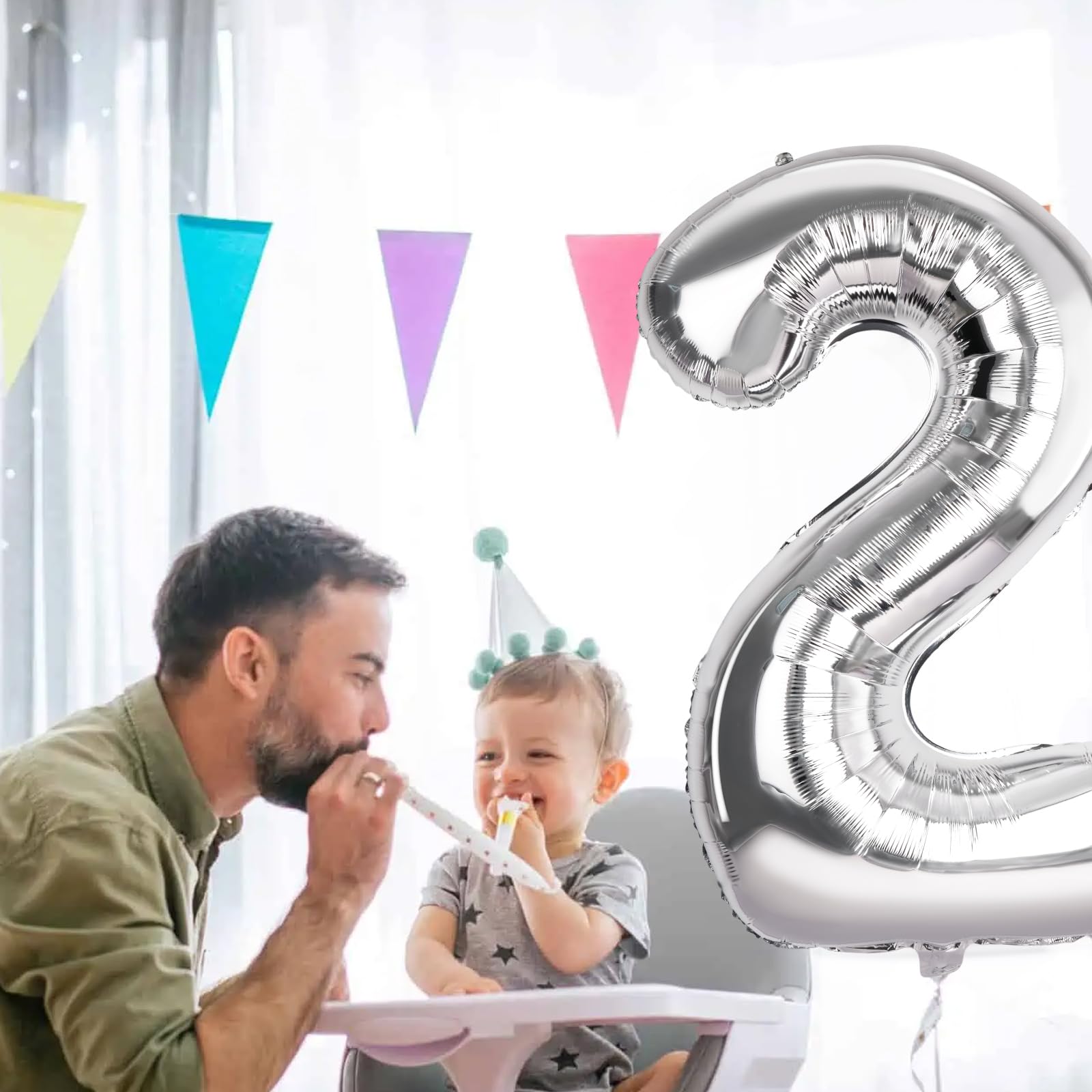 Number 2 Balloons 40 Inch Large Helium Foil Mylar Balloons For Birthdays Party Decorations/Wedding/Anniversary/Graduations/Baby Shower (Silver)