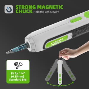 Electric Screwdriver Set, Huepar Tools 4V Cordless Screwdriver Rechargeable, Max 6 N.m, USB-C Charging Cable 2000mAh, LED Shadowless Light, 27 in 1 Magnetic Bits for Electrical Furniture Repairs