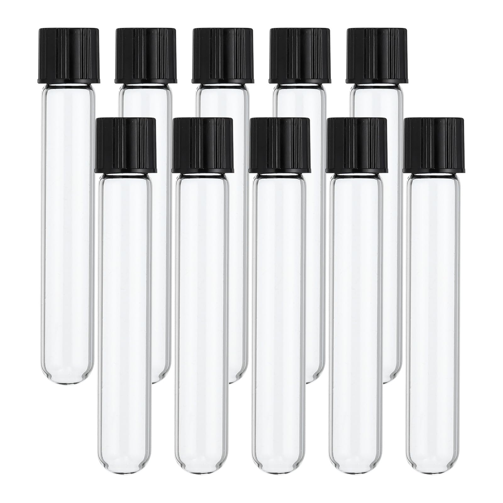 PATIKIL 10ml Test Tubes, 20pcs 3.94x0.63in Glass Clear Round Bottom Test Tube Containers with Plastic Cap for Bead Party Candy Bath Salt Storage Scientific Experiment Plant Propagation