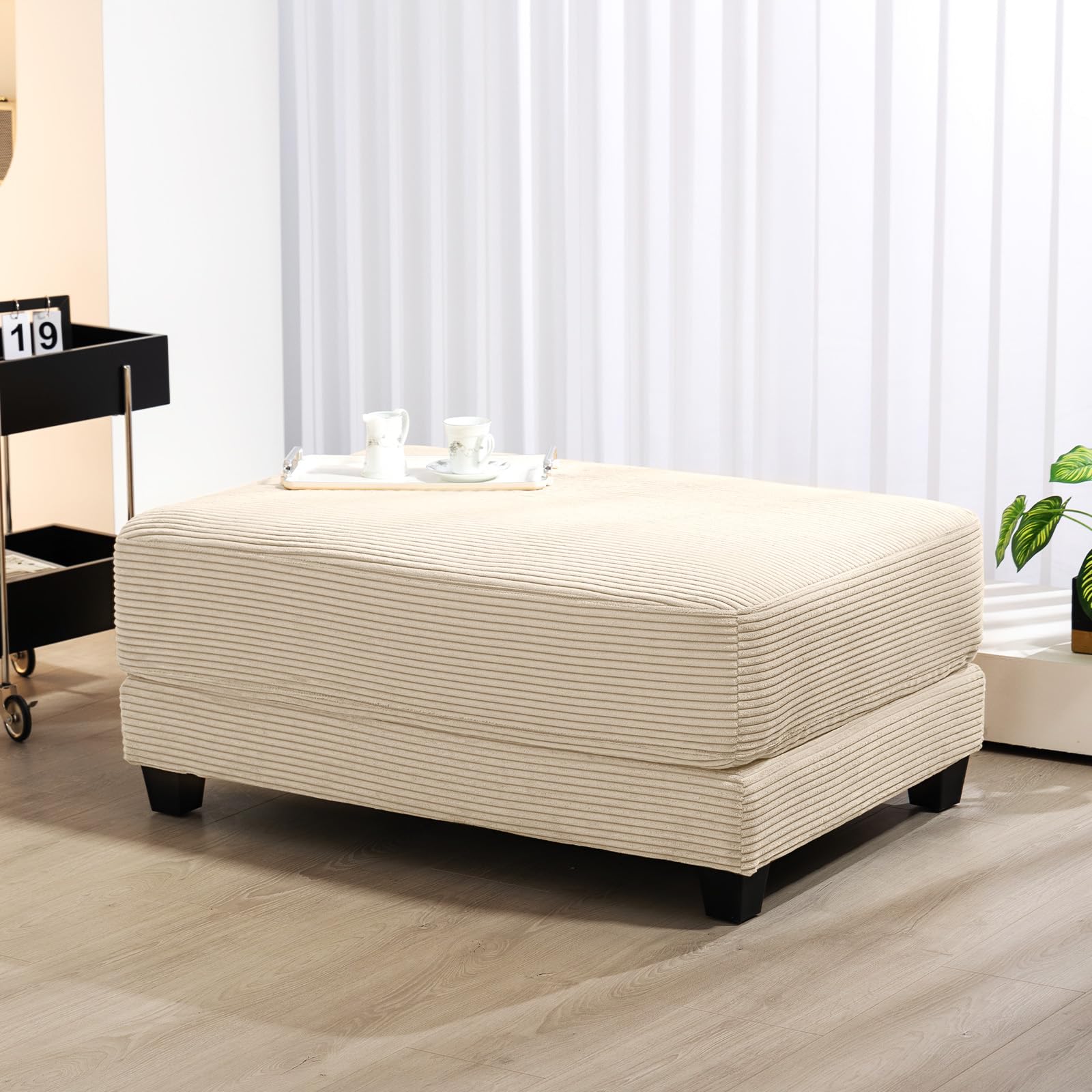 Bumblr Corduroy Ottoman for Modular Sectional Sofa, Modern Movable Ottoman Footrest for Living Room, Bedroom and Office, Beige