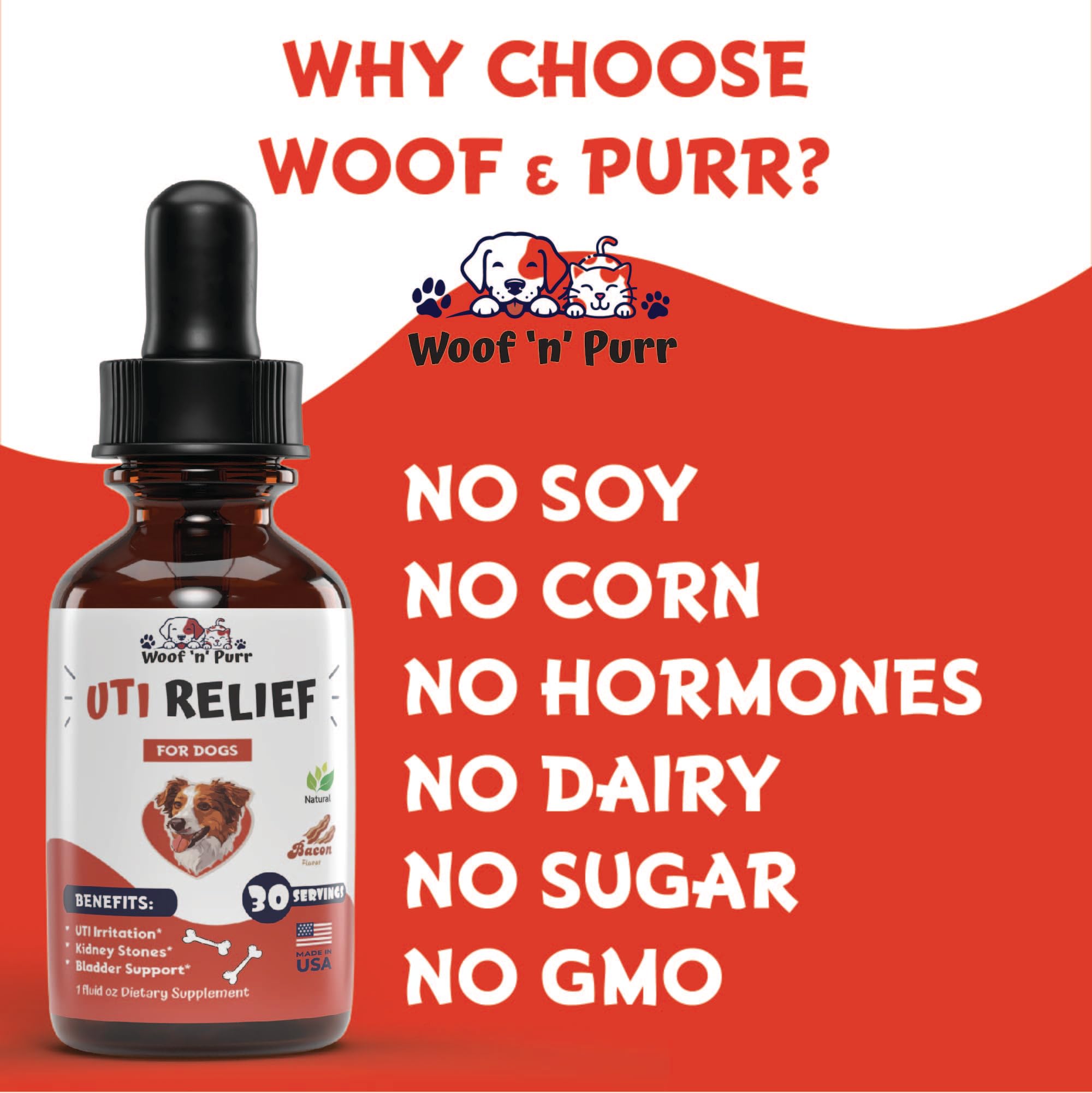 Natural Dog UTI Treatment - Dog UTI - Dog Urinary Tract Infection Treatment - UTI Dog Treatment - Dog UTI Supplement - Dog UTI Cranberry - Dog Cranberry Supplement - 1 fl oz - Bacon Flavor