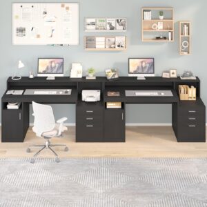 YOMILUVE Computer Desk with 3 Drawer & Storage Shelves, Home Office Desk with File Drawer & Cabinet, Writing Study Table with Long Monitor Stand & Printer Shelf, Executive Desk, Black