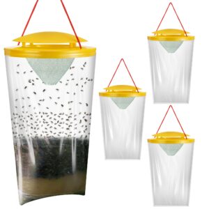 qualirey 3 pack large fly traps outdoor, disposable hanging flies trap non toxic fly killer trap bag catcher for outside farms, chicken coops, stables, barns, horse, garbage cans, yard, backyard