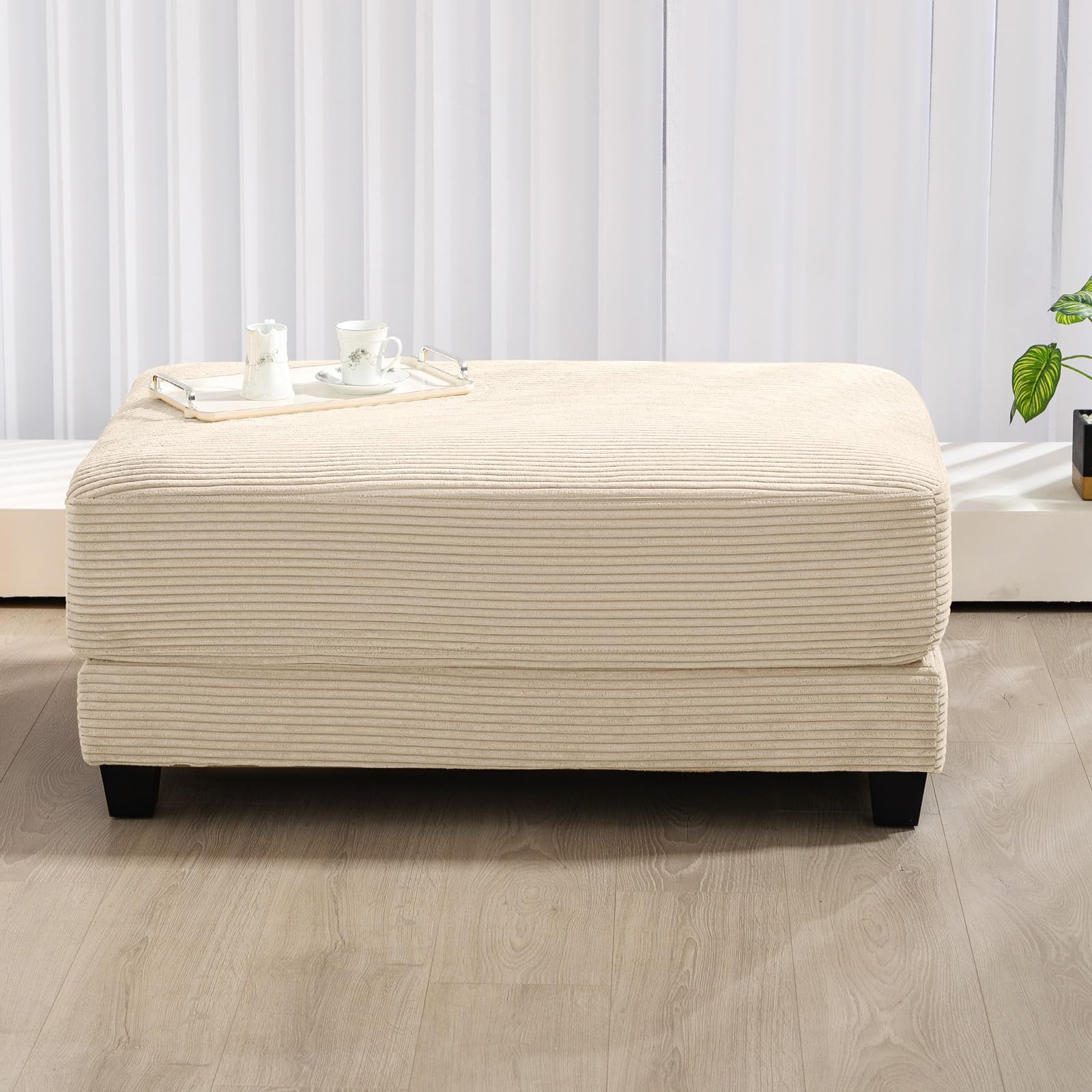 Bumblr Corduroy Ottoman for Modular Sectional Sofa, Modern Movable Ottoman Footrest for Living Room, Bedroom and Office, Beige