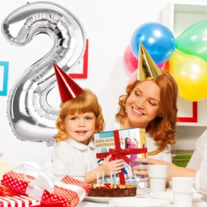 Number 2 Balloons 40 Inch Large Helium Foil Mylar Balloons For Birthdays Party Decorations/Wedding/Anniversary/Graduations/Baby Shower (Silver)