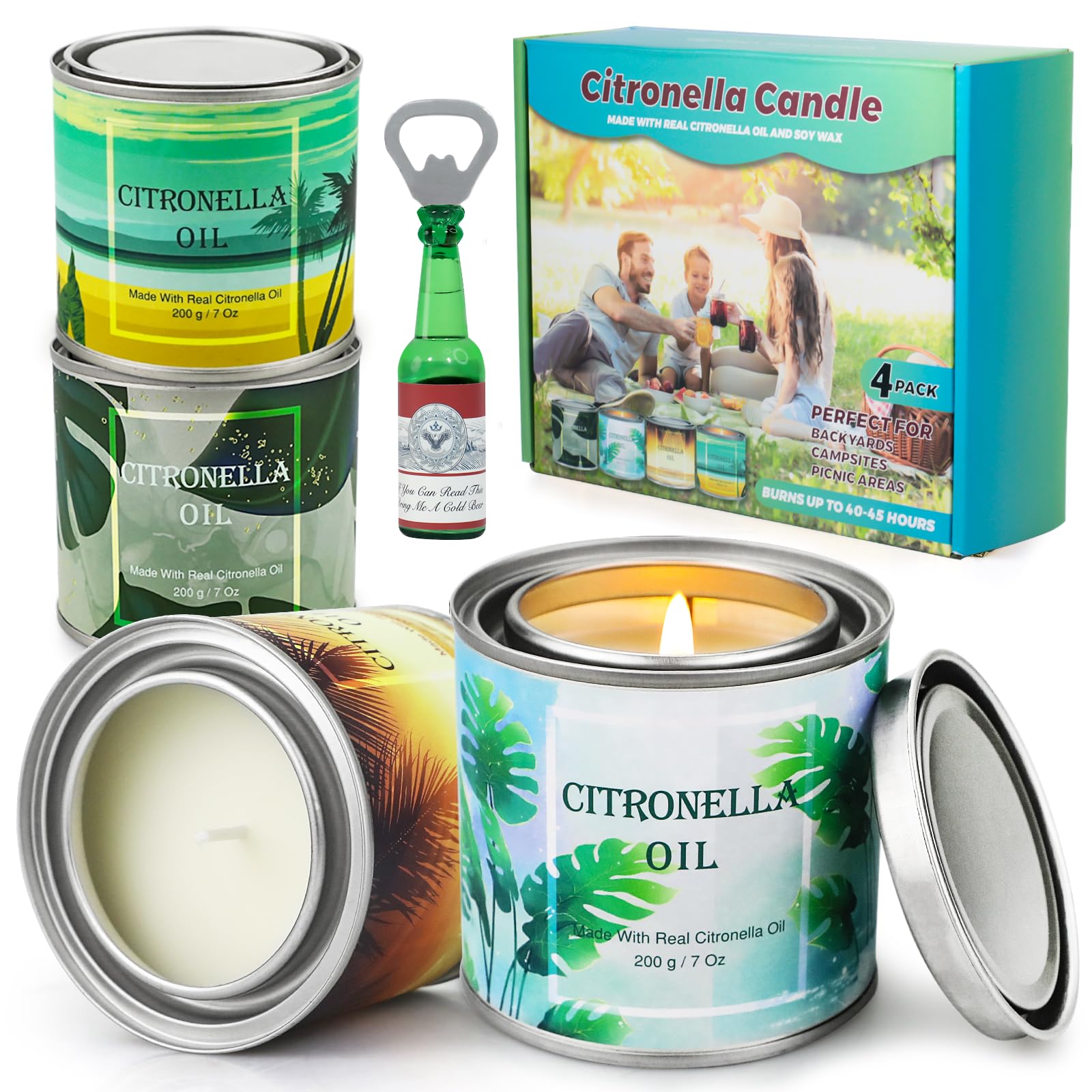 4 Pack Citronella Candles Outdoor, 28 Oz 200 Hours Burn Scented Citronella Candles, Large Citronella Candle Set with Fresh Citronella Oil and Natural Soy Wax for Camping, Garden, Patio, Yard, Balcony