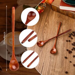 KALIONE 2 PCS Long Handle Wooden Coffee Spoons, Wood Mixing Tea Spoons Honey Spoons Wooden Cocktail Spoons with Long Handle for Mixing, Stirring, Eating(style2)