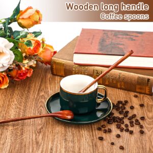 KALIONE 2 PCS Long Handle Wooden Coffee Spoons, Wood Mixing Tea Spoons Honey Spoons Wooden Cocktail Spoons with Long Handle for Mixing, Stirring, Eating(style2)