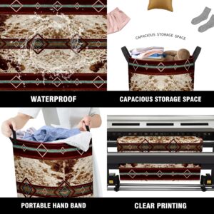 Western Aztec Cow Print Baby Laundry Hamper,Laundry Basket,Waterproof Storage Bin for Bedroom,Clothes Organizer Basket,Toys Box,Room Decor