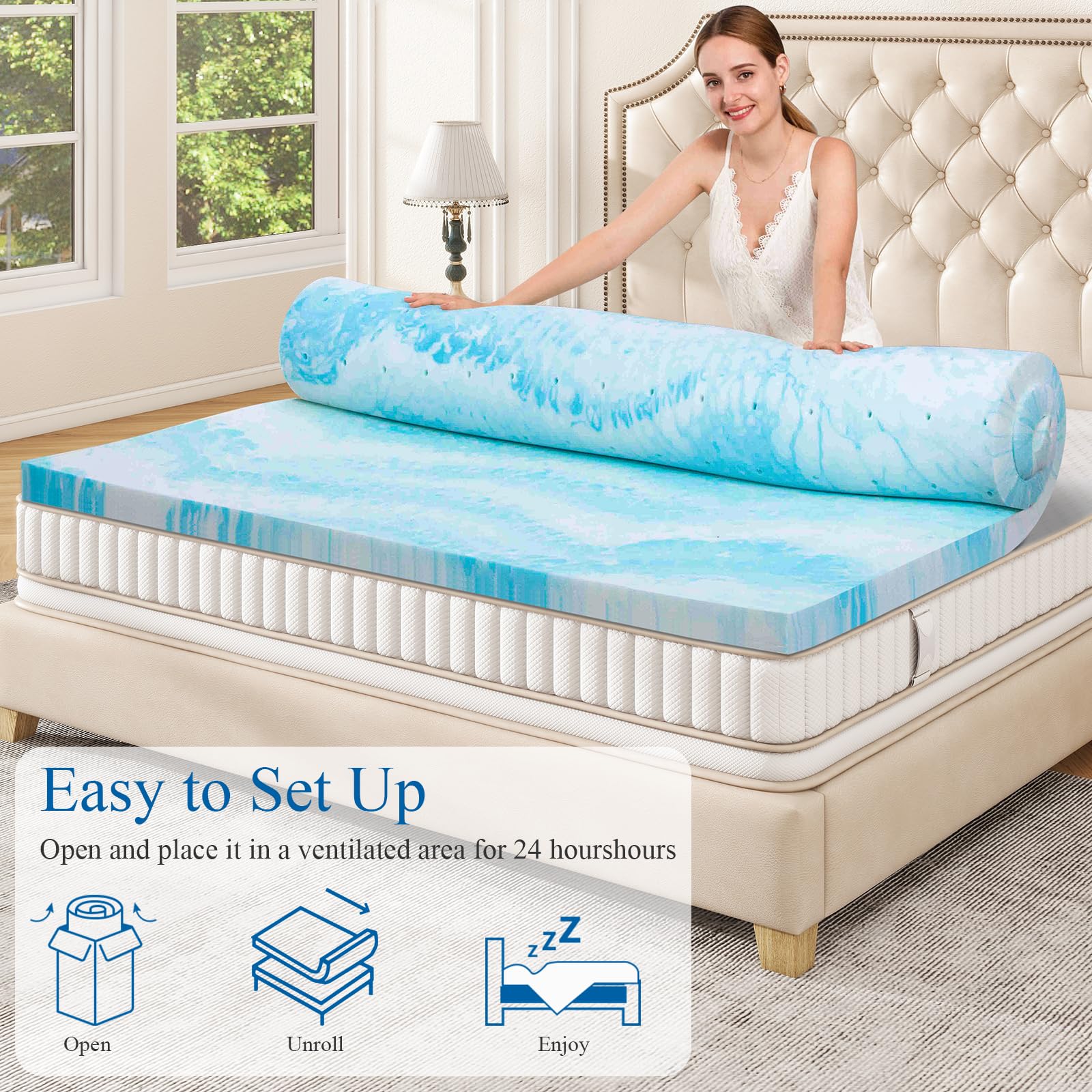 Mattress Topper Queen - 2 Inch Memory Foam Mattress Topper Queen Cooling Gel Infusion CertiPUR Certified