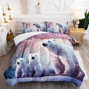 ailonen polar bear comforter set for girls boys, arctic animals twin bedding winter snow bear kawaii kids comforter with 2 pillowcases,3 pieces twin bed in a bag