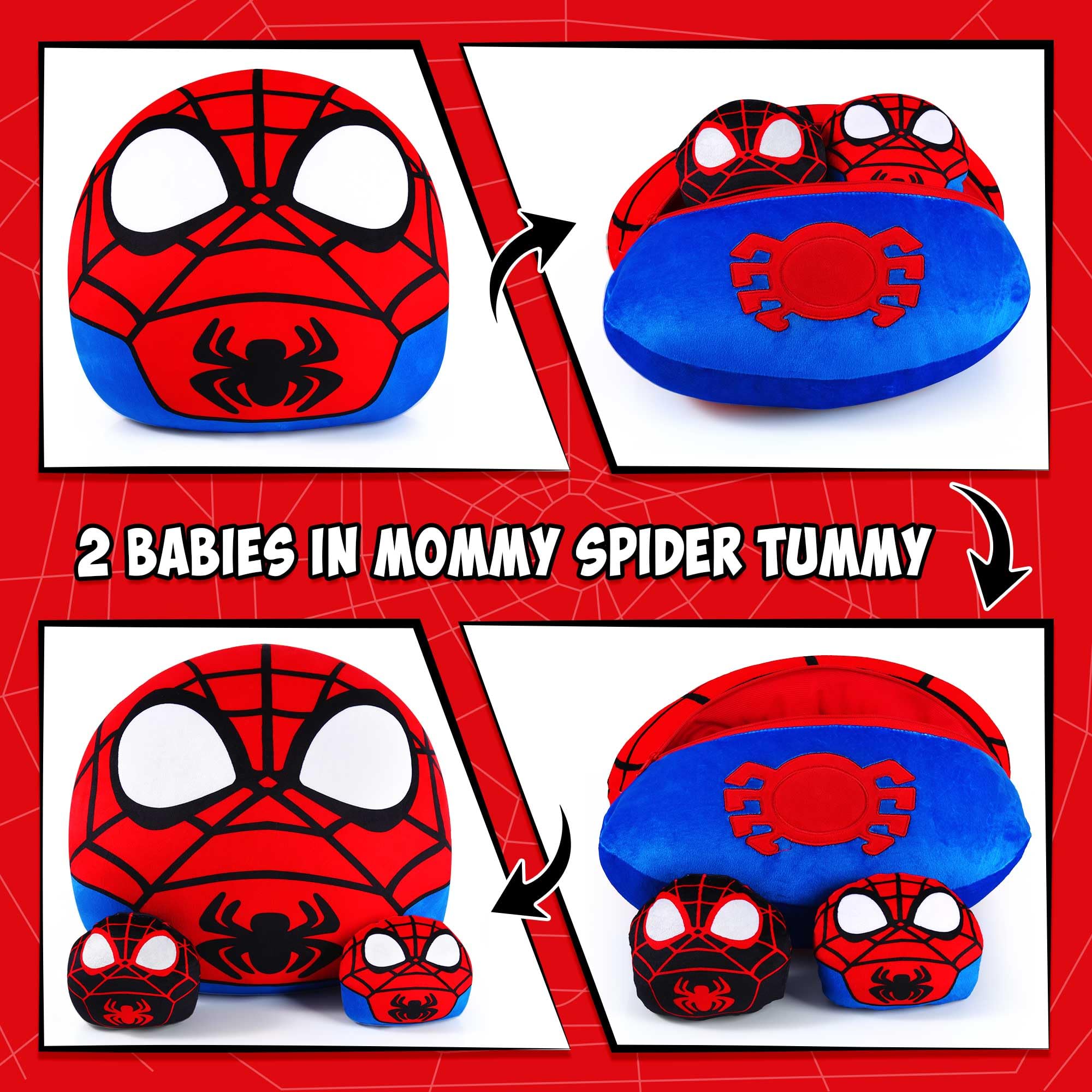 Hevano 3 in 1 Spider Plush Pillow, Super Soft Stuffed Animal Toys for Kids Adults, Plush Pillow Home Decorations, Spider Mommy Stuffed Animal Toys with 2 Babies in her Tummy