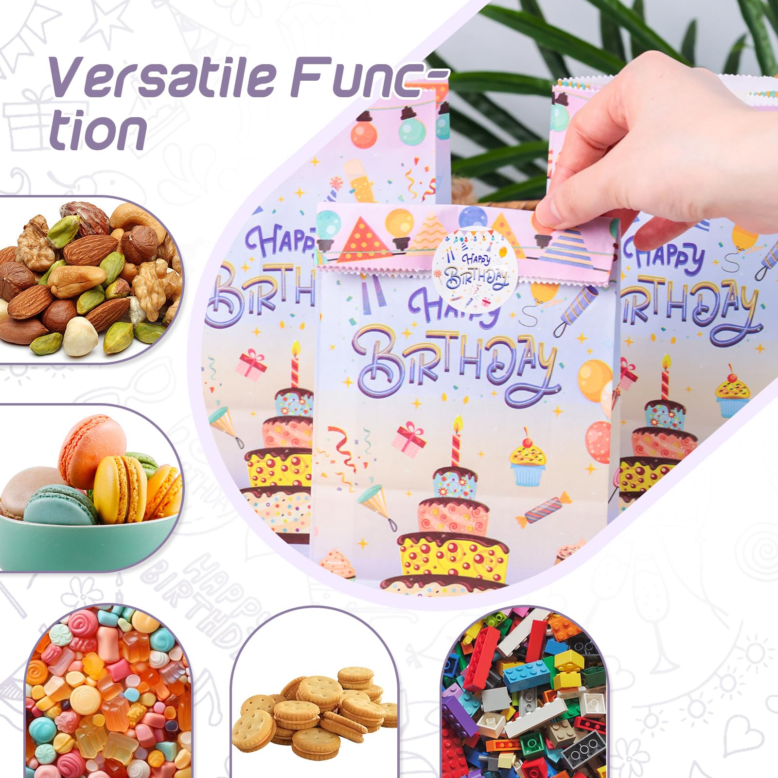 HONEYGIFTS 24PCS Birthday Goodie Bags with Stickers, Happy Birthday Party Favor Bags Gift Bags Treat Bags for Kids Birthday Party