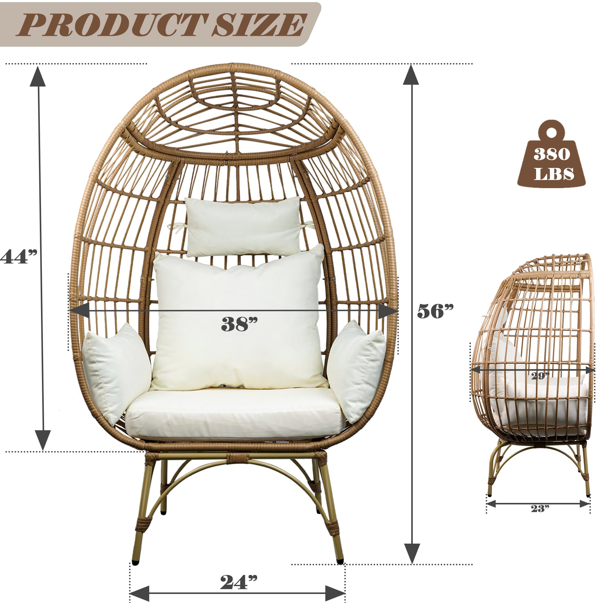 TXGDPIONEER Wicker Egg Chair, Patio Egg Chair Indoor, All-Weather Oversized Rattan Egg Lounge Chairs for Living Room, Balcony, Backyard