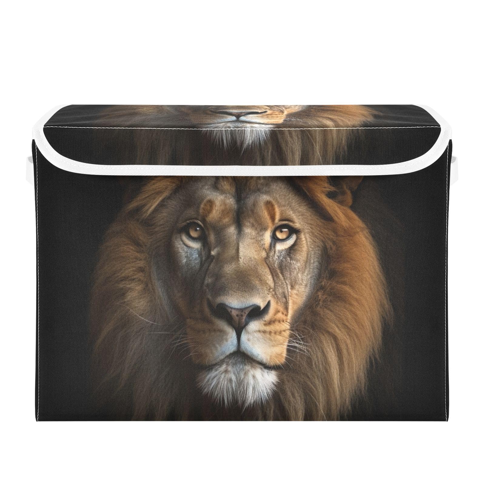 xigua Storage Basket Lion Storage Boxes with Lids and Handle, Large Storage Cube Bin Collapsible for Shelves Closet Bedroom Living Room, 16.5x12.6x11.8 Inch