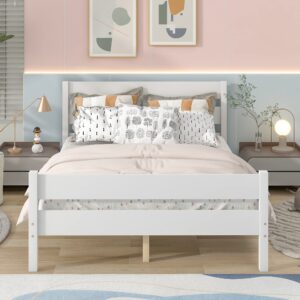 lostcat full size bed frame with headboard and footboard, wooden platform bed frame for girls boys,no box spring needed/easy assembly, white