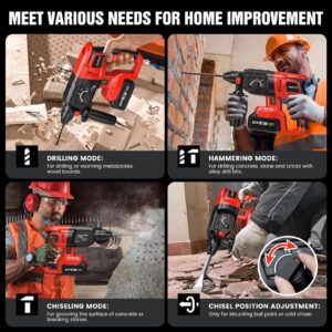 Avhrit 21V Cordless Hammer Drill, Powerful Rotary Hammer Drill with Batteries, Drill Bits, Brushless Motor, Safety Clutch, 4 in 1 Hammer Drill for Concrete Home Use and Professional Construction Work