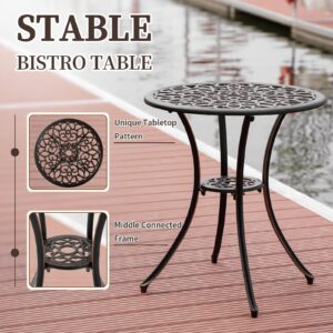 PATIO-IN 3 Piece Outdoor Bistro Set, Cast Aluminum Bistro Table and Chairs Set, Weather Resistant Patio Metal Bistro Sets, Patio Table Set with 1.97" Umbrella Hole for Balcony Backyard Garden