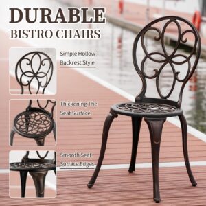 PATIO-IN 3 Piece Outdoor Bistro Set, Cast Aluminum Bistro Table and Chairs Set, Weather Resistant Patio Metal Bistro Sets, Patio Table Set with 1.97" Umbrella Hole for Balcony Backyard Garden