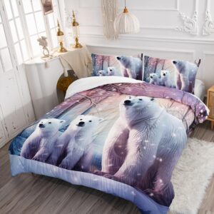 AILONEN Polar Bear Comforter Set for Girls Boys, Arctic Animals Twin Bedding Winter Snow Bear Kawaii Kids Comforter with 2 Pillowcases,3 Pieces Twin Bed in a Bag