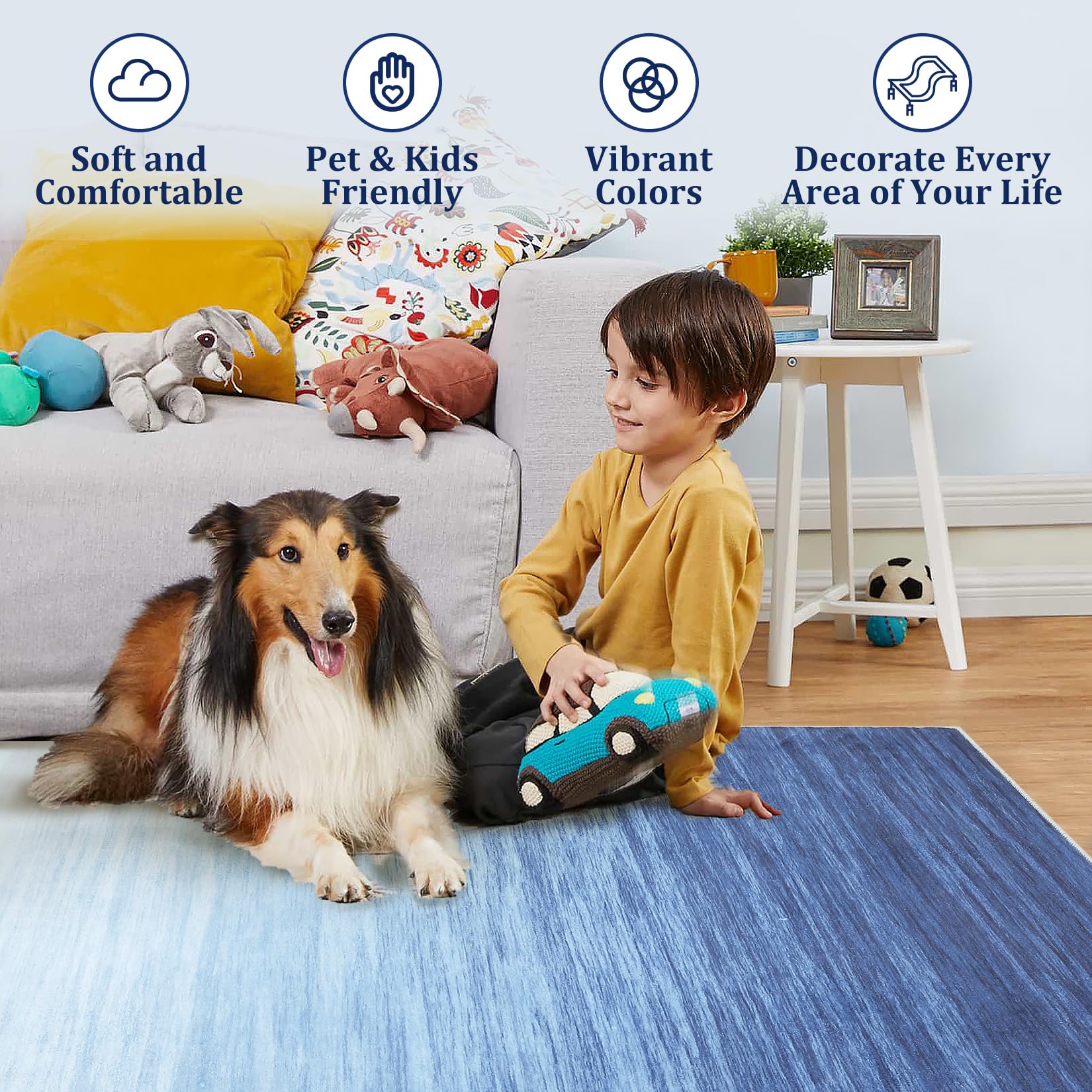 GlowSol Non Slip Runner Rug 2x6 Washable Rugs Bath Rug Soft Rug Runners for Hallways Kitchen Mat with Rubber Backing Indoor Mats for Front Door Entry Bedroom Laundry Living Room, Blue 2'x6'