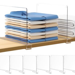 Vorey 6 Pcs Acrylic Shelf Dividers for Closet Organization, Clear Closet Shelf Divider for Wooden Shelving, Suitable for Sweater, Shirts, Handbags in Bedroom and Kitchen