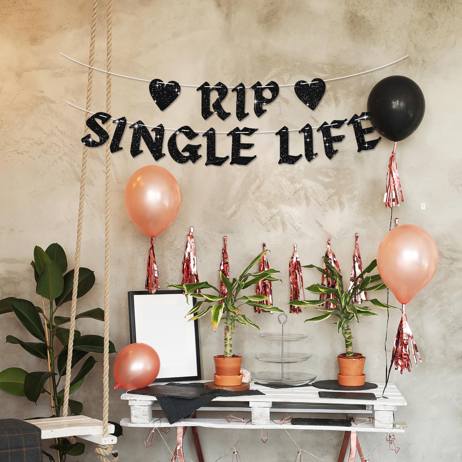 BEISHIDA Black RIP Single Life Banner,NO DIY, Pre-Strung Bachelorette Party Decorations,Till Death Do Us Party Supplies,Bride or Die Party Decor, Gag Gift