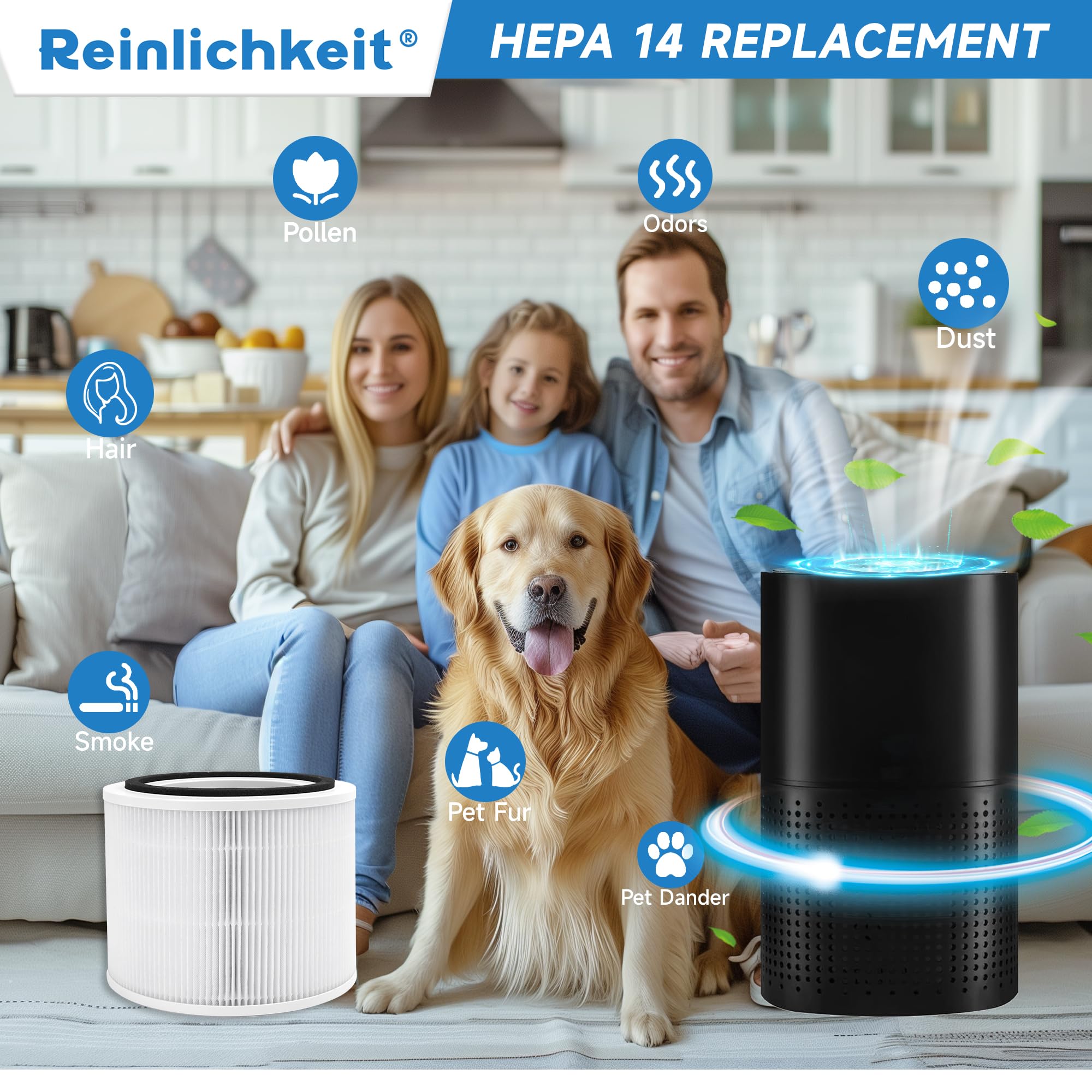 Reinlichkeit HEPA 14 Replacement Filter Compatible with Puro 240 Air Purifier, 3-in-1 True HEPA Filter Replacement, Model 14, 4 Pack