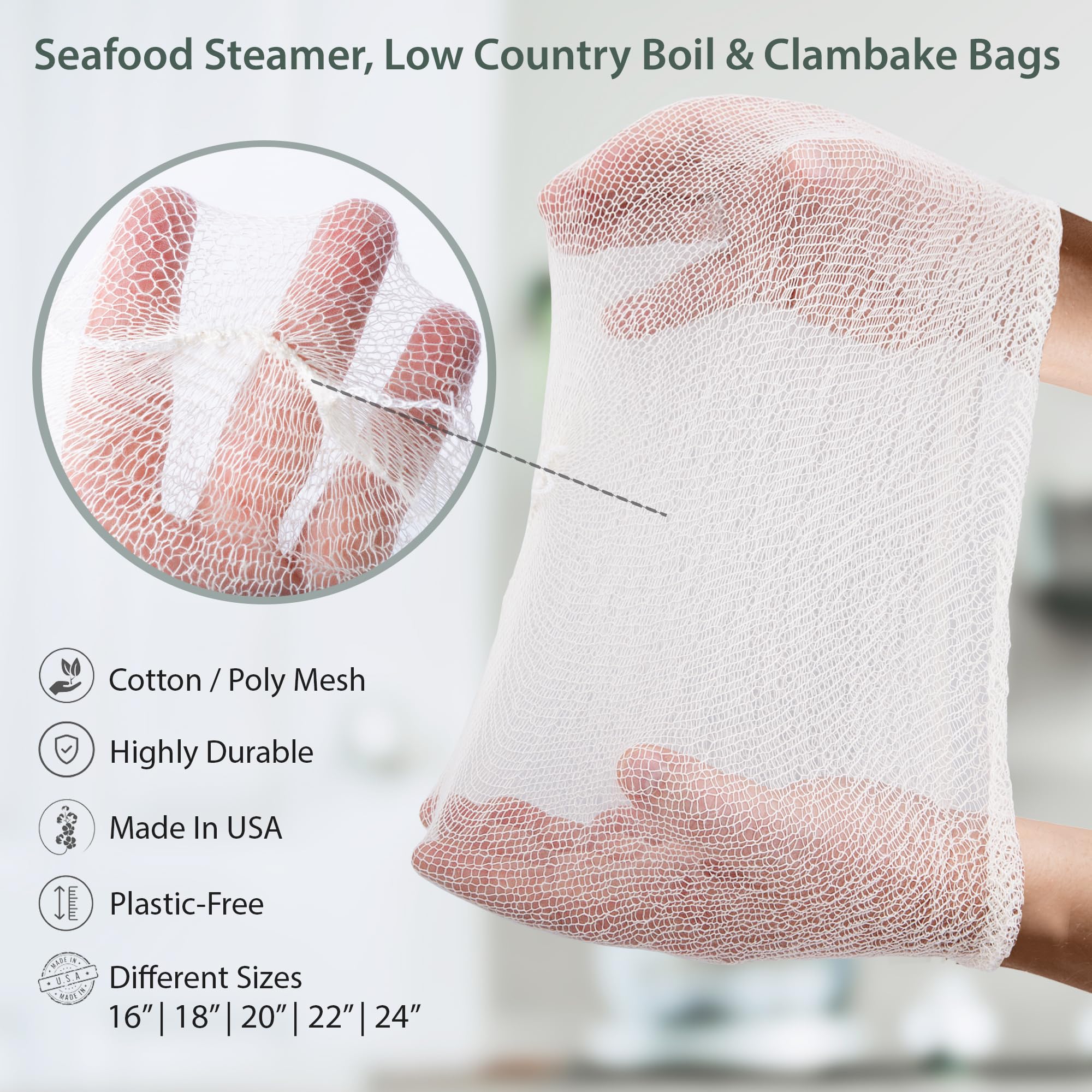 Eselect 18" Seafood Boil & Steamer Bags - Pack of 100, Seafood Boiling Bags for Crab, Crawfish, Shellfish - Low Country Boil, Clambake, Crab Boil, Soup Stock Socks, Vegetable Storage Bags