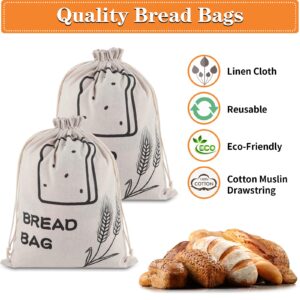 Bread Bags, 2 Pack Linen Bread Bags, Bread Bags for Homemade Bread Storage with Drawstring — Plastic Lined, Reusable Gift Bag for Housewarming, Wedding (17 × 13”)