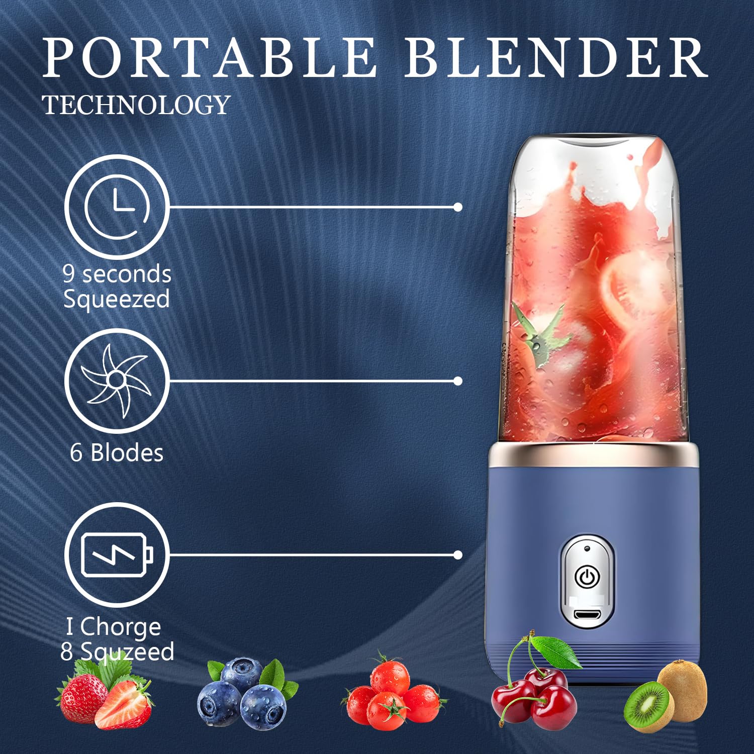 14 oz Portable Blender For Shakes And Smoothies,Rechargeable Mixers Fresh Fruit Juicers With Sports Lid, Usb Charging Blender For Travel,Sports,Outing,Ultra Long Endurance, blue