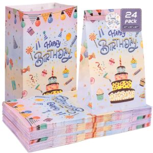 honeygifts 24pcs birthday goodie bags with stickers, happy birthday party favor bags gift bags treat bags for kids birthday party