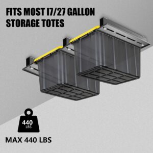 TOPTGO Overhead Garage Storage Rack,Garage Ceiling Storage Racks for Utility Bins,Overhead Tote Storage Rail System,Heavy Duty Ceiling Rack Storage Rails System Supports Most Bins(3 Pack for 2 Bins)