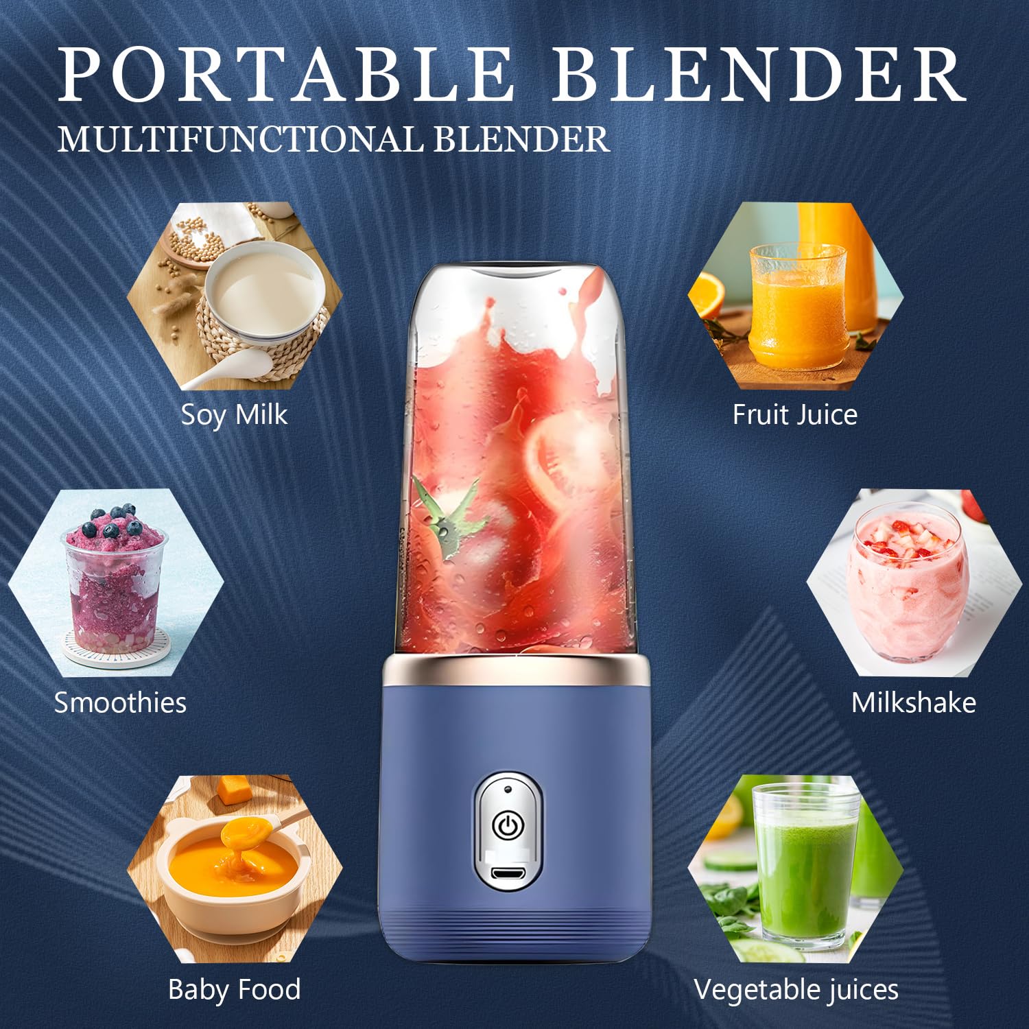 14 oz Portable Blender For Shakes And Smoothies,Rechargeable Mixers Fresh Fruit Juicers With Sports Lid, Usb Charging Blender For Travel,Sports,Outing,Ultra Long Endurance, blue