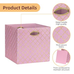 ArcaGuru 13x13x13 Storage Cube Bins, Collapsible Storage Bins Fabric Storage Cubes Organizer Baskets Box Drawers for Shelves, Closet, Wardrobe, Bookshelf, Cabinet, 4 Pack, Pink/Shiny Gold