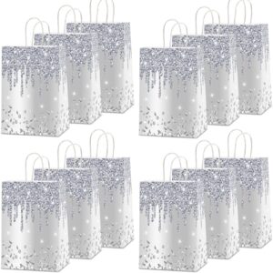 12pcs silver glitter gift bags glitter diamond goodie bag happy birthday treat bag diamond silver candy bags supply for wedding bridal baby shower holiday party favors decoration 4.7*3.15*8inch