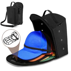 nazzo hat case for baseball cap, hat carrier storage bag for 12 baseball caps, leather soft case built-in holder with adjustable shoulder strap for travel and home storage, black, registered patent