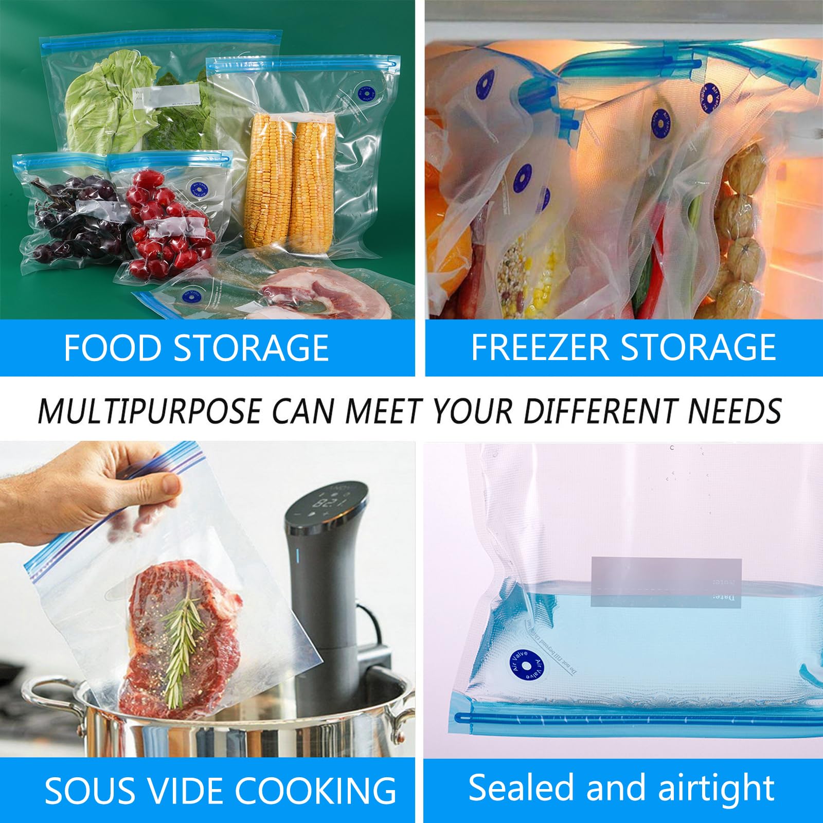 Reusable Sous Vide Bags 37 Pcs, BPA Free Resealable Vacuum Seal Bags, Vacuum Food Storage Bags, 3 Size 30Pcs Reusable Vacuum Seal Bags For Food, High Temperature Cooking, Food Refrigeration.