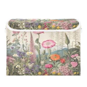 xigua storage basket wildflowers storage boxes with lids and handle, large storage cube bin collapsible for shelves closet bedroom living room, 16.5x12.6x11.8 inch