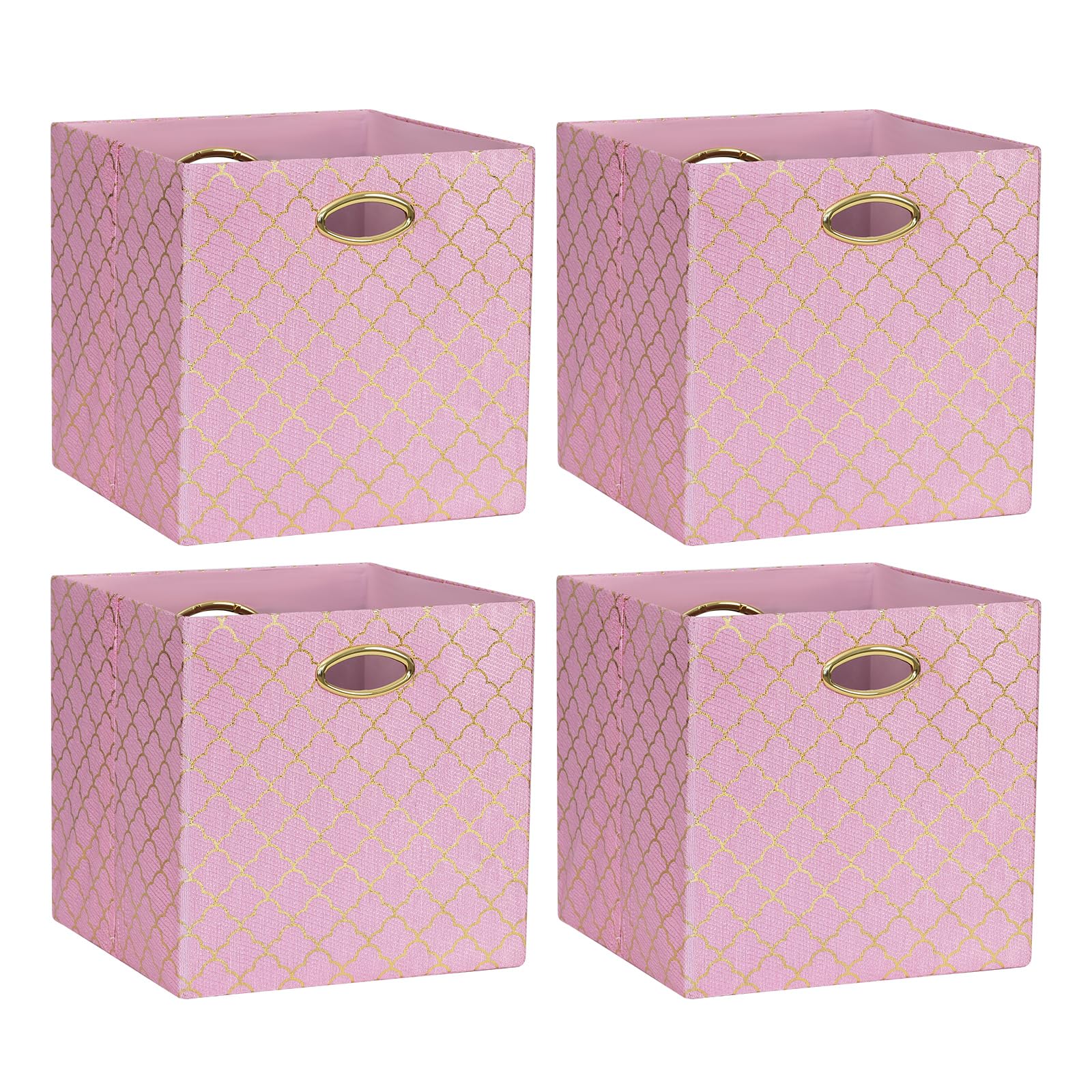 ArcaGuru 13x13x13 Storage Cube Bins, Collapsible Storage Bins Fabric Storage Cubes Organizer Baskets Box Drawers for Shelves, Closet, Wardrobe, Bookshelf, Cabinet, 4 Pack, Pink/Shiny Gold