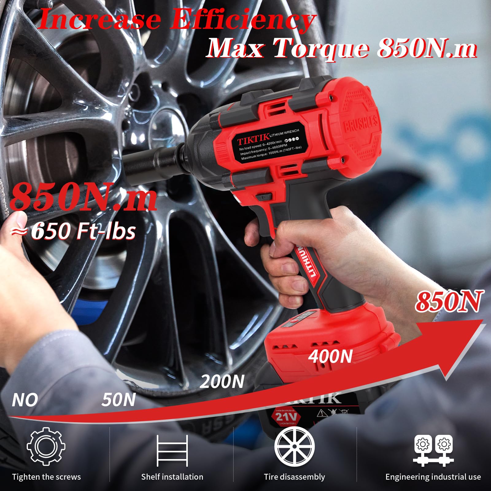 850Nm(650 Ft-lbs) Cordless Impact Gun,1/2" Power Impact Wrenches,3300RPM High Torque Impact Gun w/2 x 4.0AH Battery,5 Sockets,8 Drill,6 Screws,21V Brushless Electric Impact Wrench Set for Car Tire