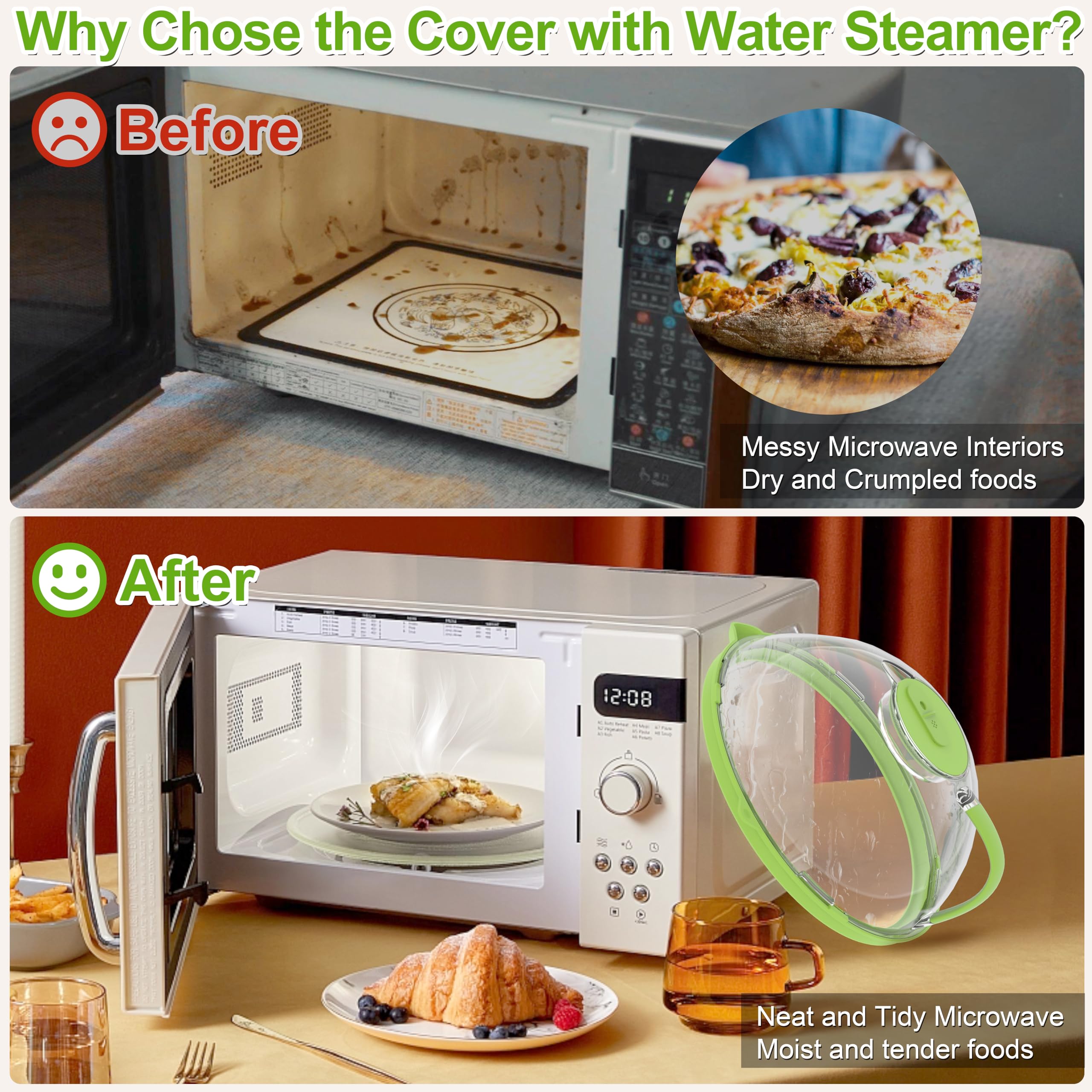 Upgraded Microwave Splatter Cover for Food,Clear Microwave Cover with Water Steamer,Adjustable Vented Splatter Guard,10" Plate Covers,Kitchen Essentials & Gadgets and Accessories